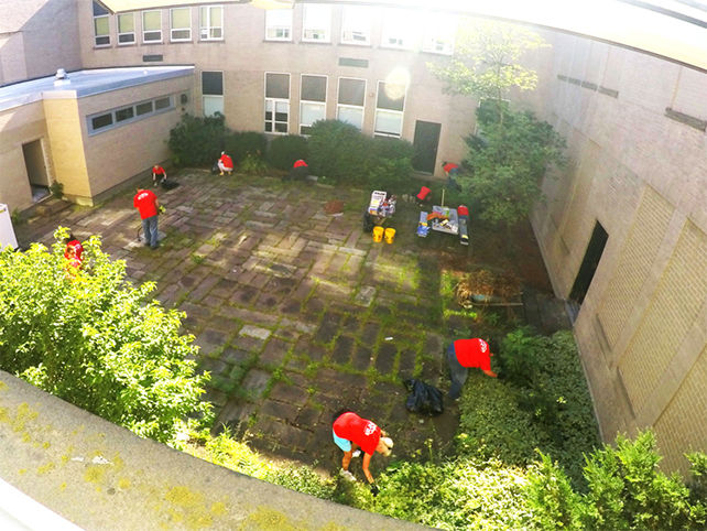 Before revitalizing the courtyard at North Park Junior High School