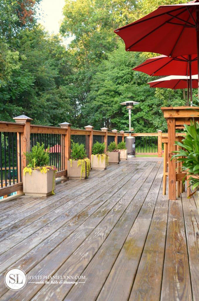 A deck being washed