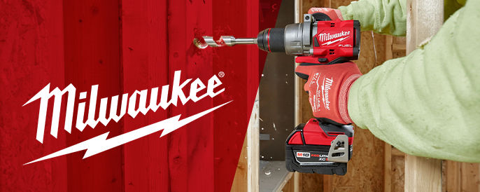 Milwaukee Logo and a Milwaukee Drill