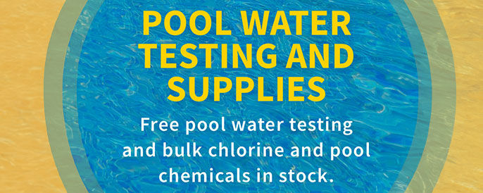 Pool water testing and supplies - Free pool water testing and bulk chlorine and pool chemicals in stock.