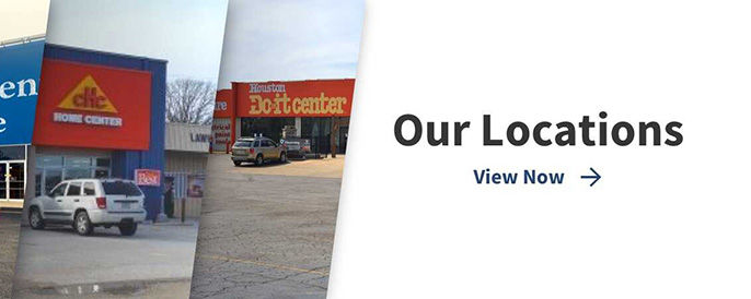 Our Locations text with view now link and five pictures of locations