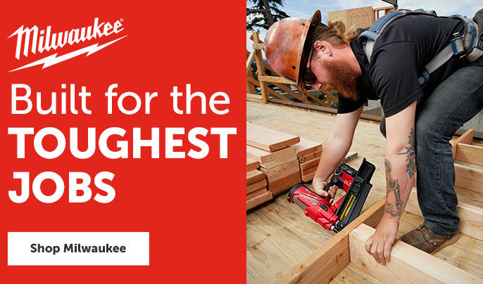 Milwaukee Built for the toughtest jobs - Man using a Milwaukee Nailer 