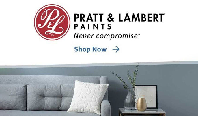 Pratt & Lambert Never Compromise with Shop Now link and painted room