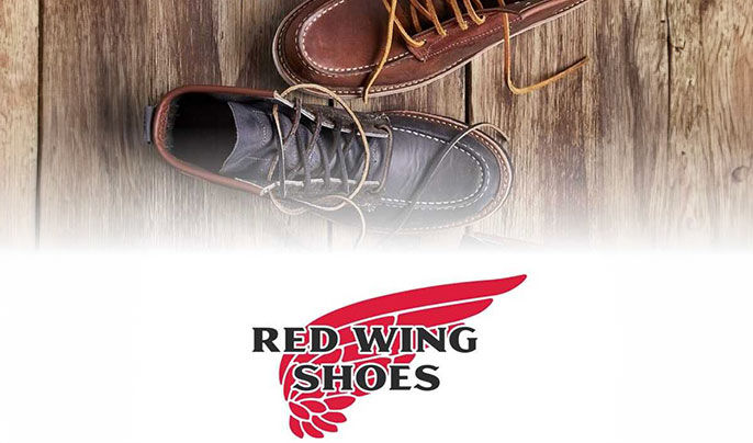 Red Wing Shoes logo with shoes