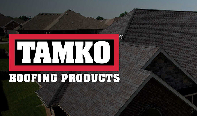 Tamko Roofing Products logo with roofing on house in background