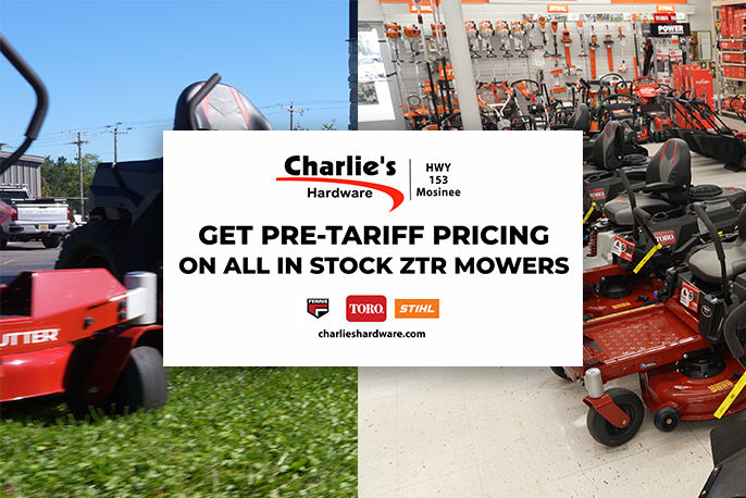 Pre-Tariff Pricing on all stock ZTR Mowers