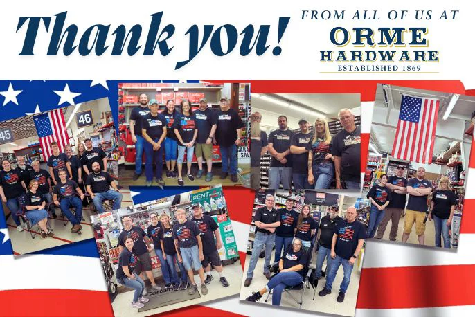 Orme Customer Appreciation Sale - picture of our employees in front of an american flag background
