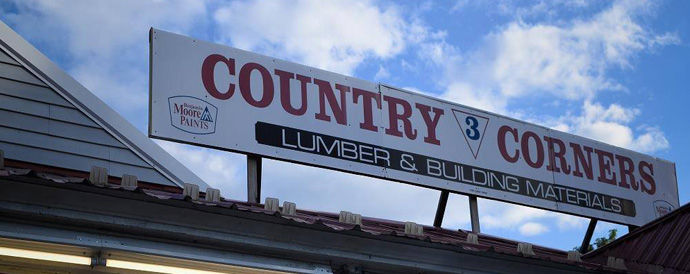 country 3 corners store sign