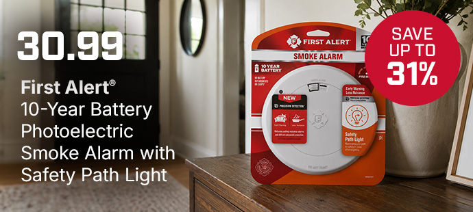 Save up to 31% on a First Alert 10-Year Battery Photoelectric Smoke Alarm with Safety Path Light