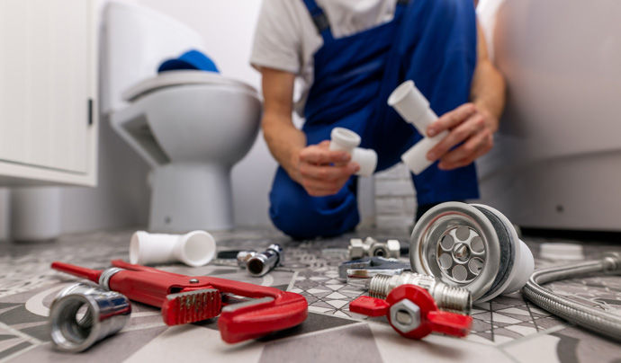 plumbing tools in bathroom