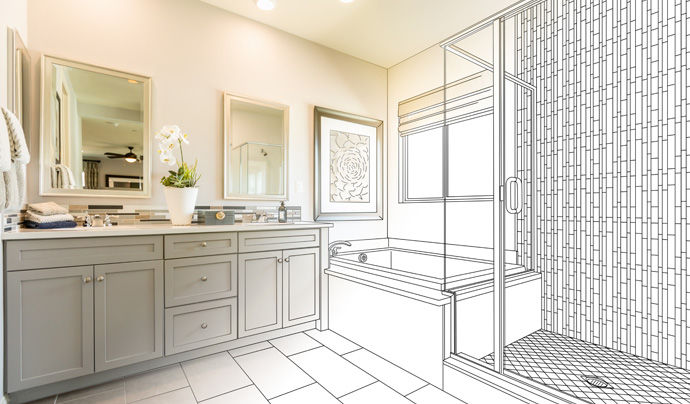 bath design with blueprint