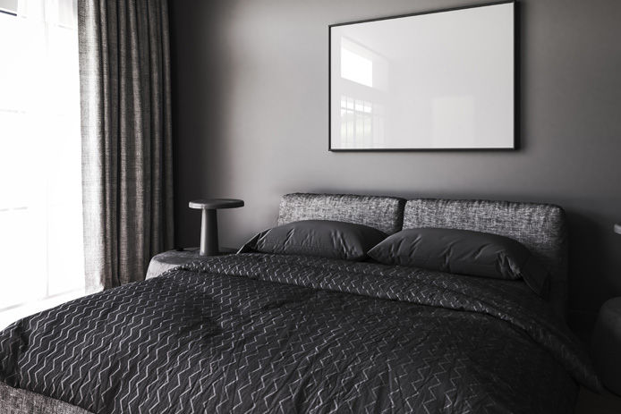 grey and black bedroom