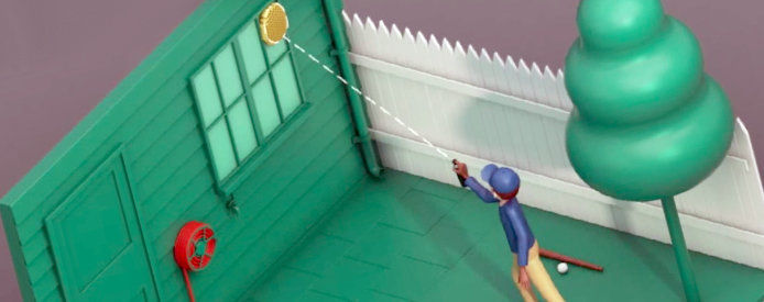 An illustration of a man sprauing a wasp nest on a home 