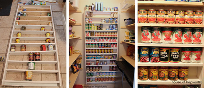laying out the shelves using cans, painted shelf, close up of the painted shelf