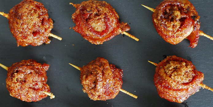 Meatballs wrapped in bacon