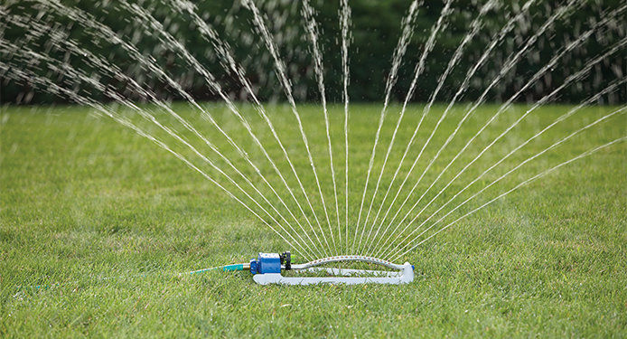 A sprinkler watering the lawn