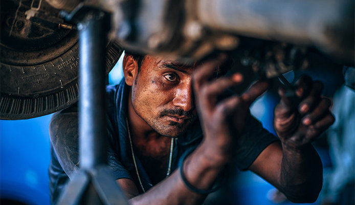 Man working on car