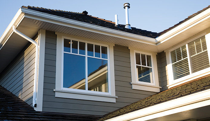 Showing the roof of a house and its gutters