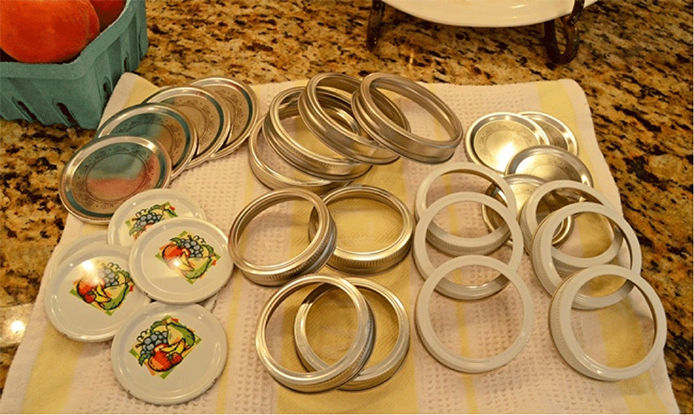 Freshly washed lids air drying