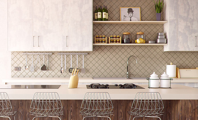 A kitchen with cleared off counter tops