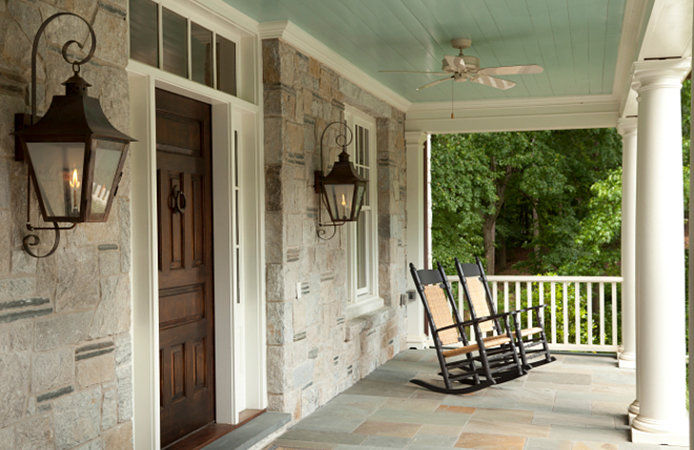 Exterior light fixtures on porch