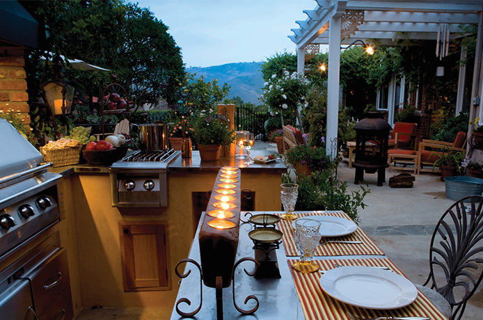 A back patio on a summer night