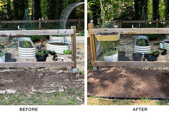 DIY plastic edging in garden- Before and after pictures