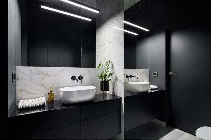 Sophisticated, black bathroom