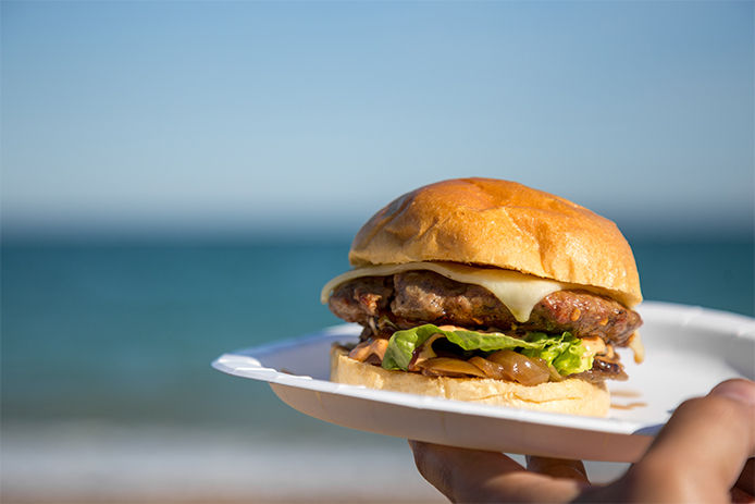 Burger on a paper plate