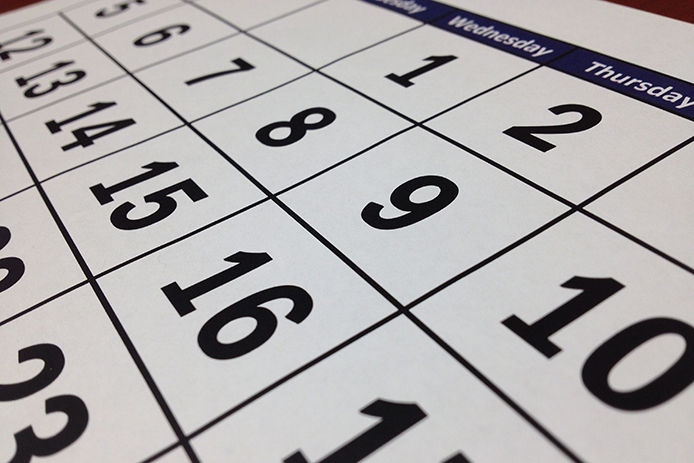 A close up image of a black and white calendar 