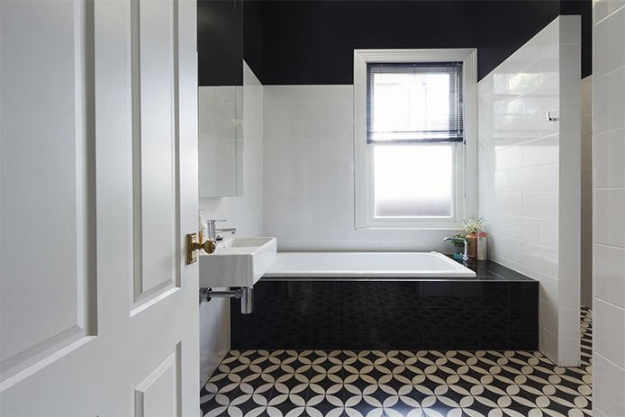 A black and white bathroom
