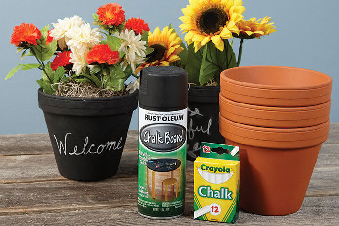 Flower pots, spray paint, and chalk