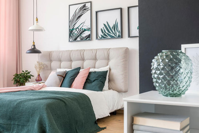 Blue accent wall matching bedroom decor
