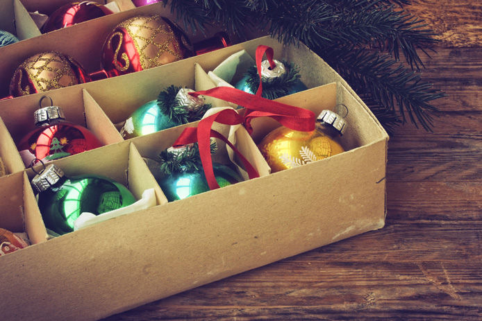 ornaments in storage box