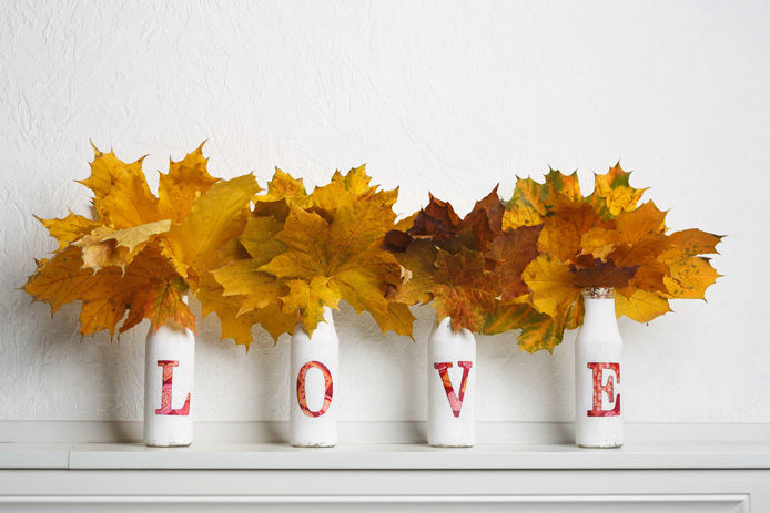 fall decor art made from fallen leaves