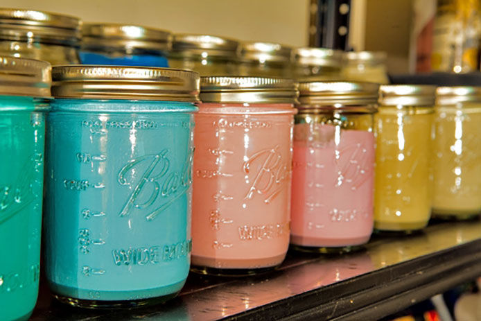 shelf of leftover paint