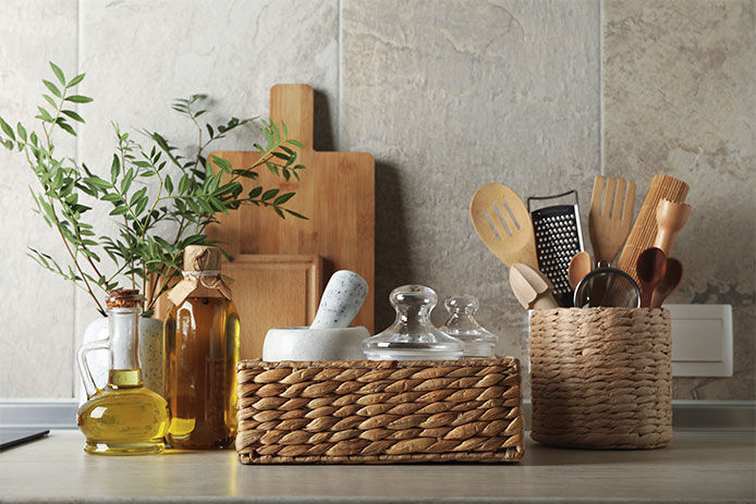 An organized kitchen counter