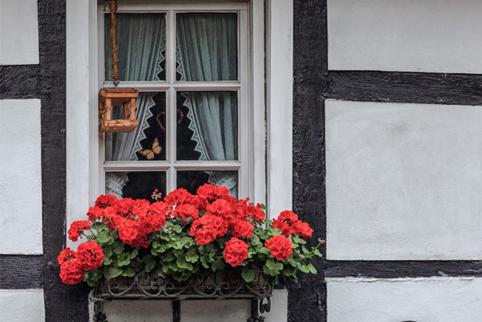 window box with iron brackets