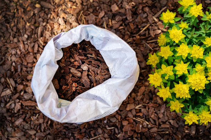 Bag of mulch ready to be laid