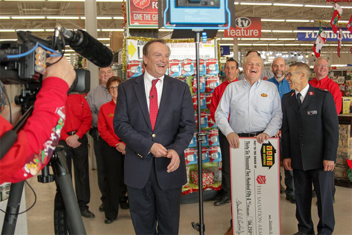 Valu Home Centers press release presenting The Salvation Army with a check