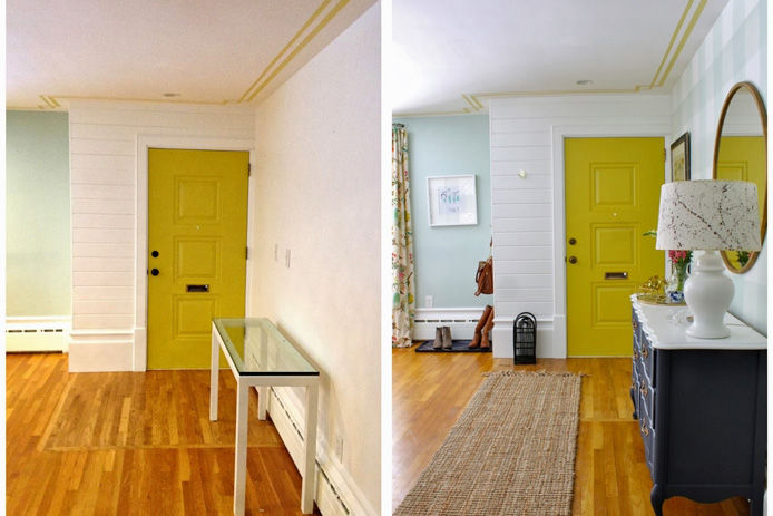 before and after image of entry way makeover