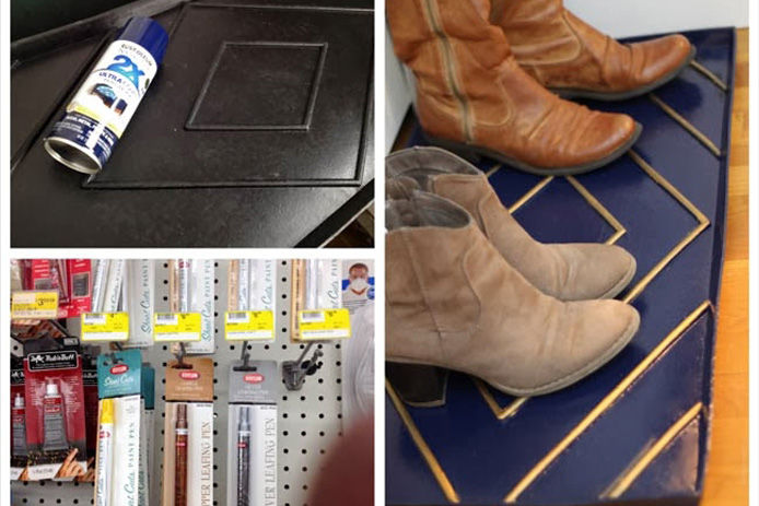 painting supplies used for shoe tray in entry way