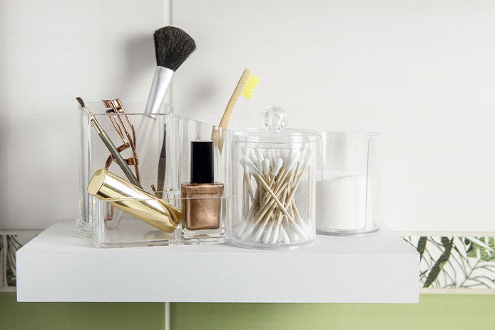 A floating shelf in the bathroom