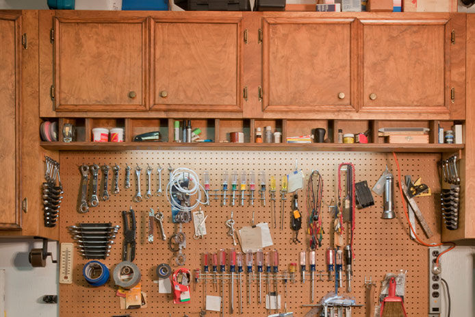 Cabinets hanging in a garage