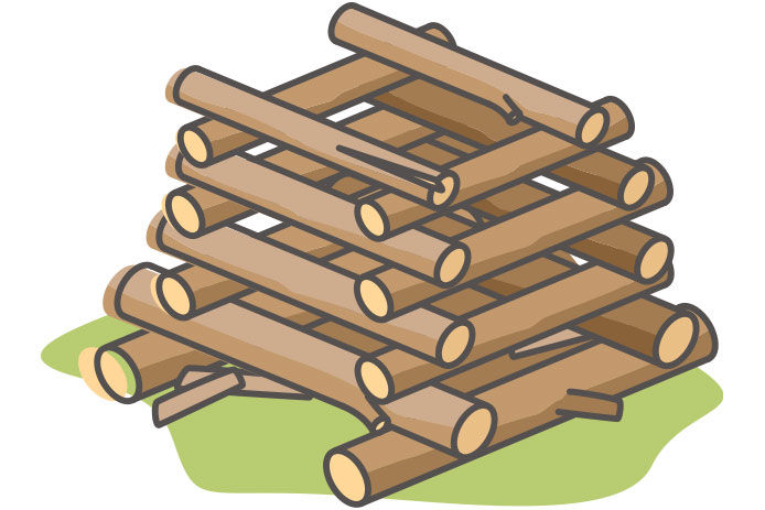 An illustration of how to create a log cabin style campfire