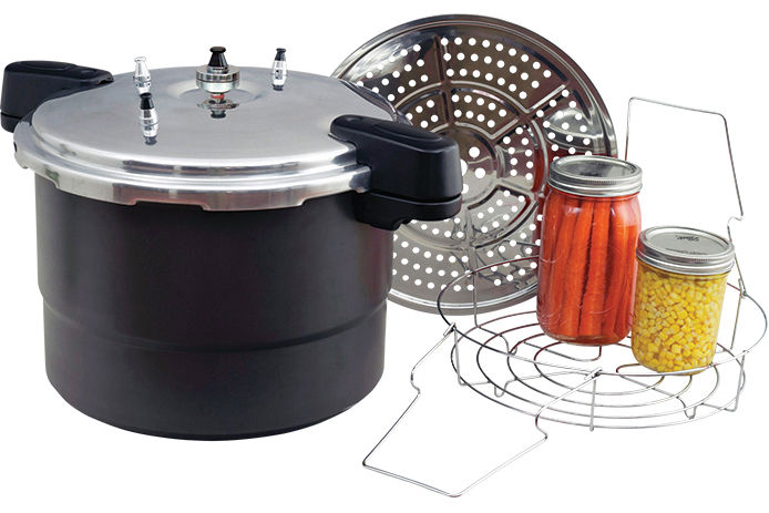 A isolated shot of a pressure cooking canning setup 