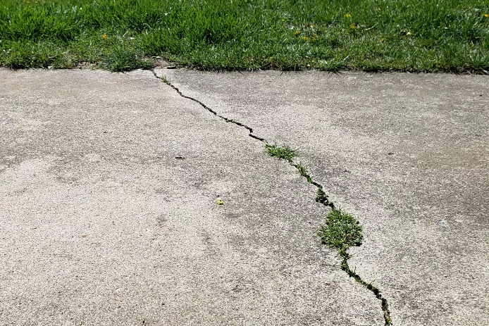 Cracked concrete with grass growing 