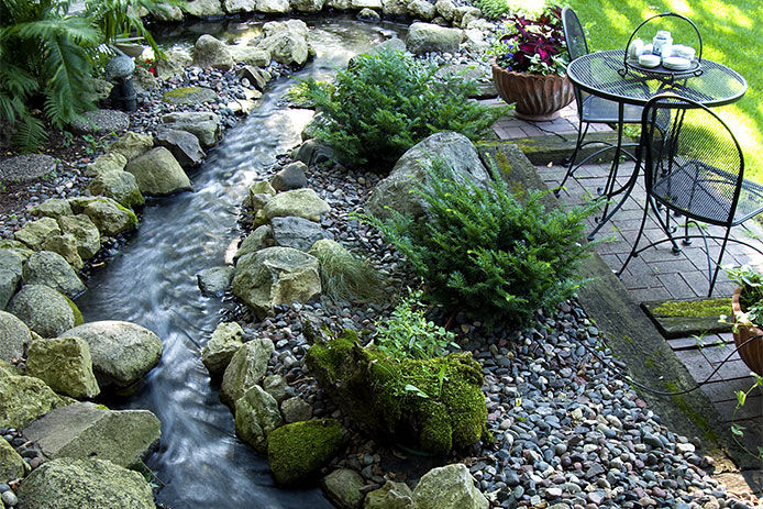 A creek running through a backyard