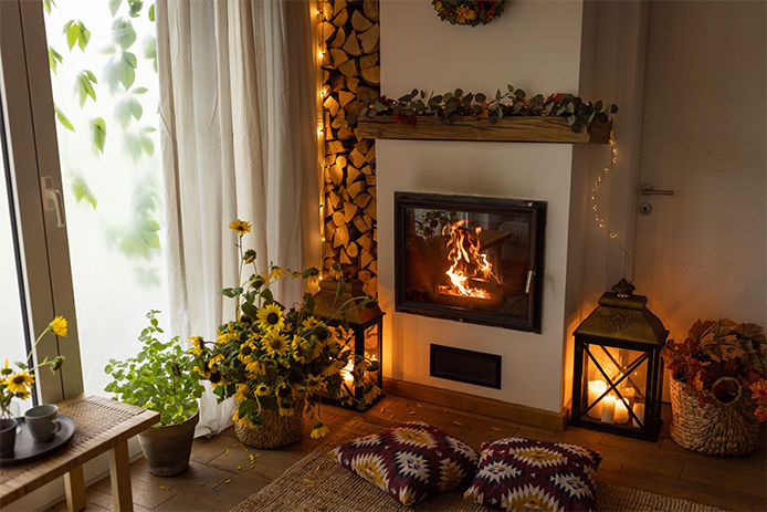 A fireplace in a living room