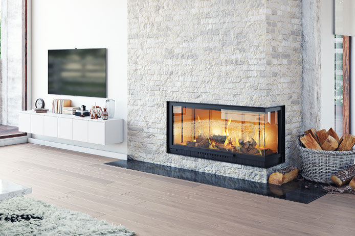 A gas fireplace